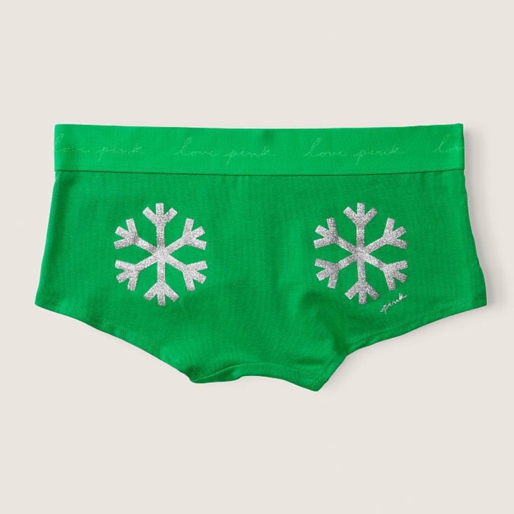❄️☃️Victoria’s Secret PINK Shortie Happy Camper Green Shine Snowflake Logo L